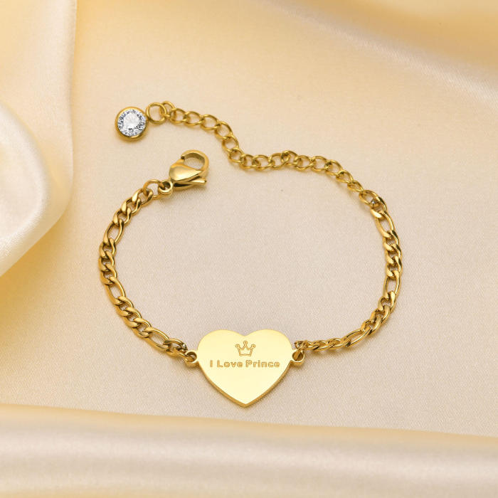 Wholesale Stainless Steel 'I Love Prince' Heart Bracelet