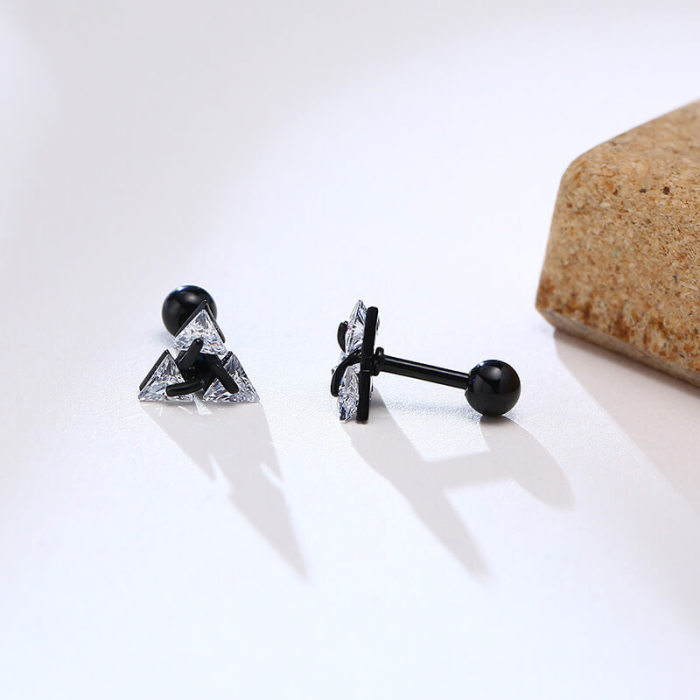 Wholesale Stainless Steel Men's Zirconia Triangle Earrings
