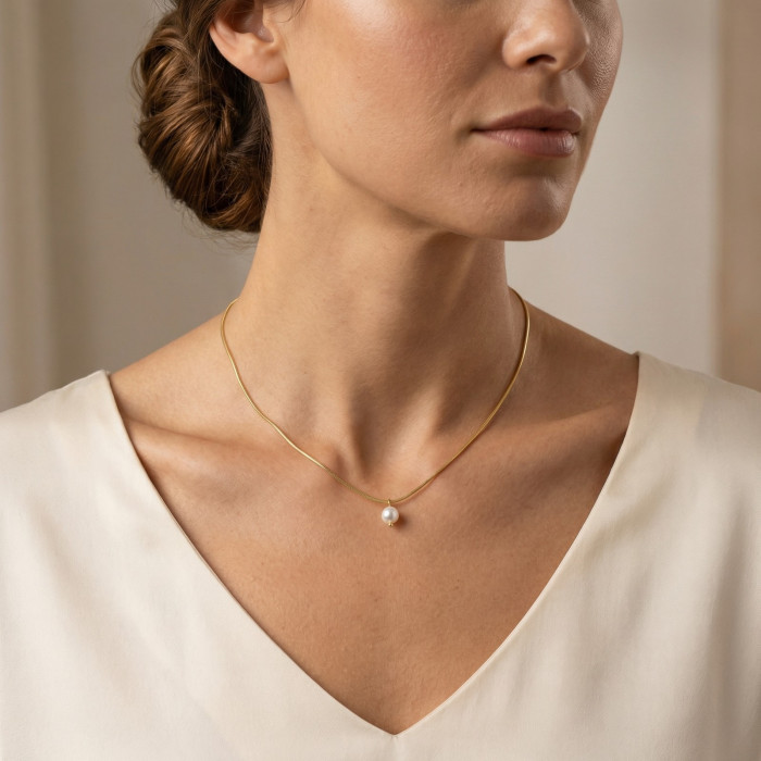 Wholesale 18K Gold Plated Stainless Steel Snake Chain Pearl Necklace