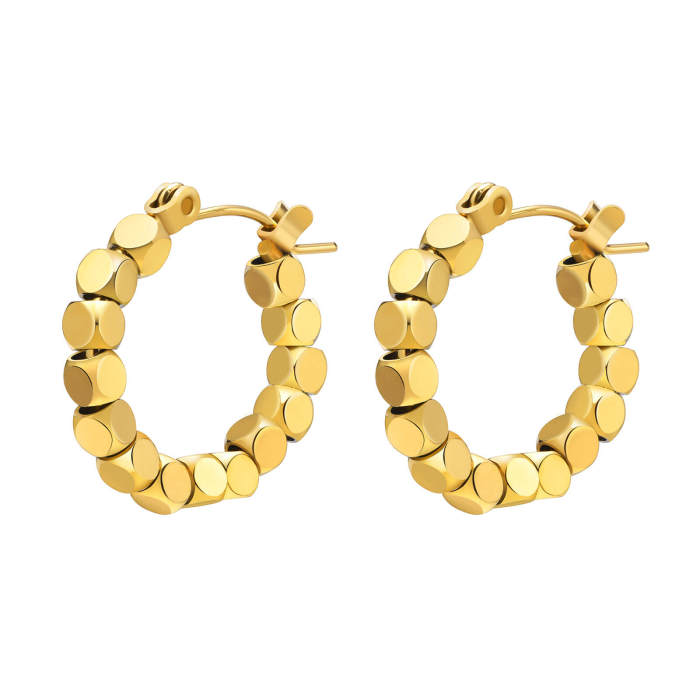 Wholesale Stainless Steel Cube Bead Hoop Earrings