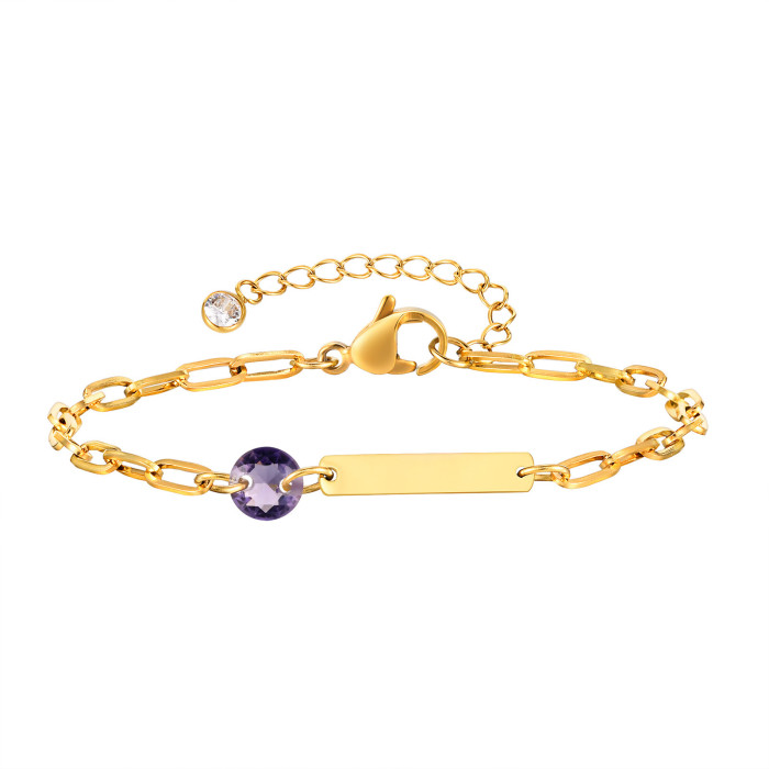 Wholesale Stainless Steel Engravable Birthstone Paperclip Bracelet