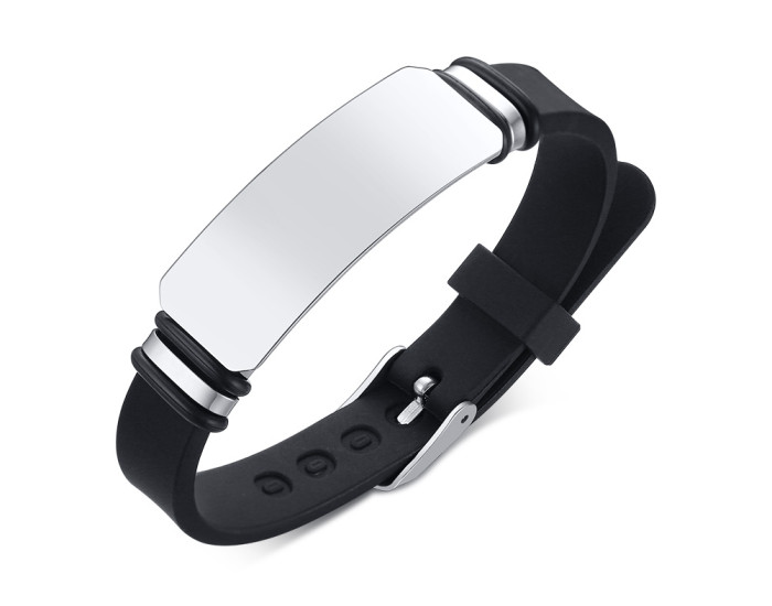 Wholesale Stainless Steel Men Custom Black ID Silicone Bracelets
