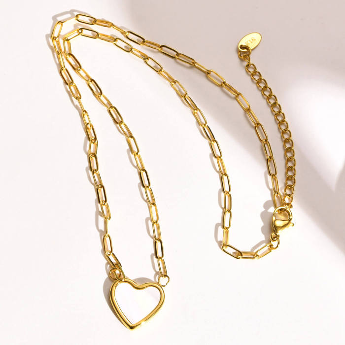 Wholesale Stainless Steel Shell Heart Paperclip Chain Necklace
