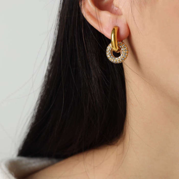 Wholesale Stainless Steel Pave Interlock Hoops with CZ