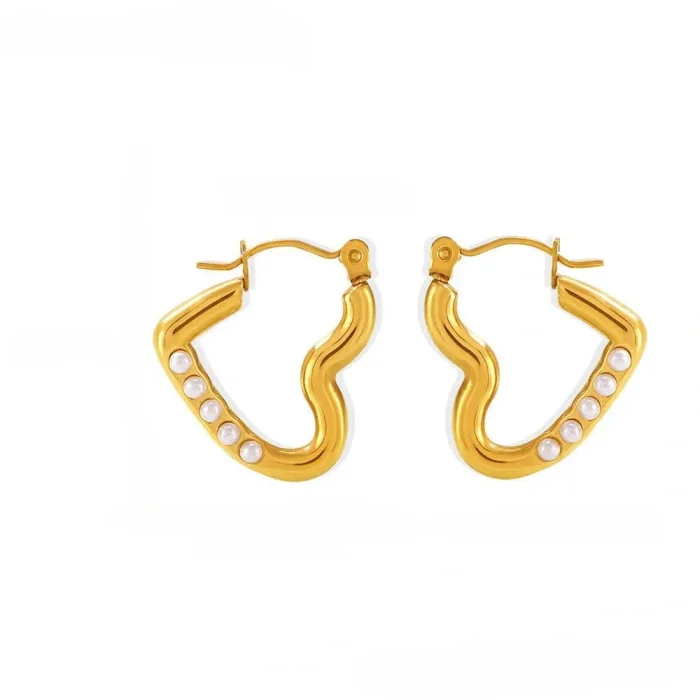 Wholesale Stainless Steel Shiny Open Heart Hoop Earrings