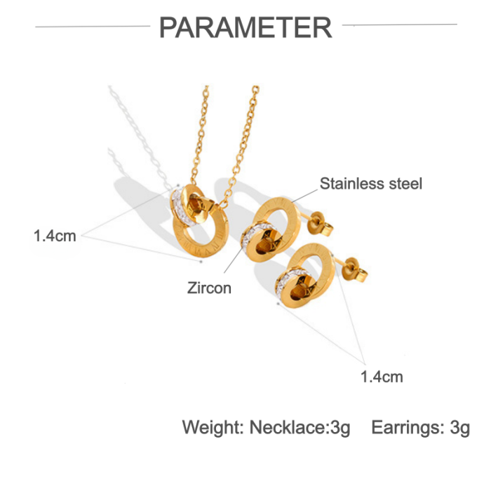 Wholesale Stainless Steel Roman Numeral Necklace Earrings Set