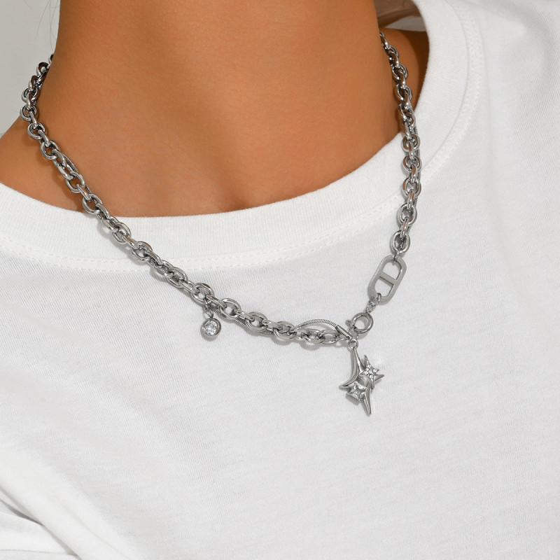Wholesale Stainless Steel North Star & CZ Necklace