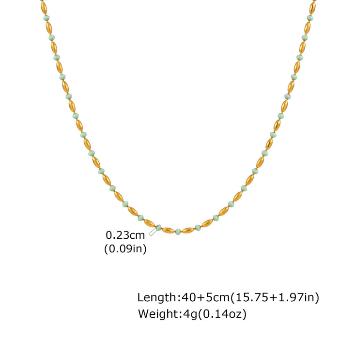 Wholesale Stainless Steel Green Bead Necklace
