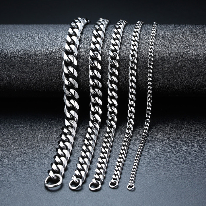 Wholesale Stainless Steel Men's Classic Silver Cuban Chain Bracelet