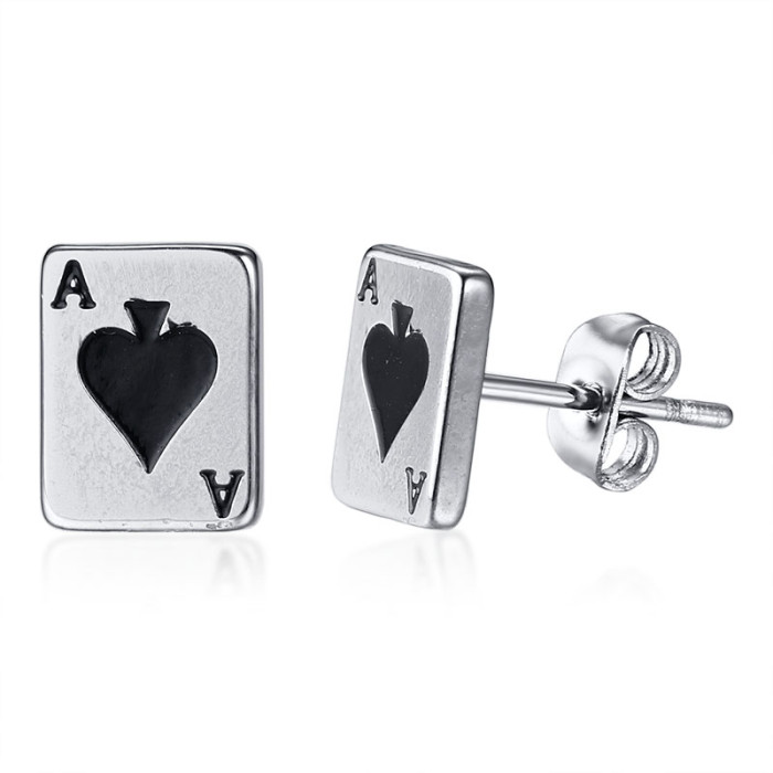 Wholesale Stainless Steel Womens Ace of Spades Stud Earrings