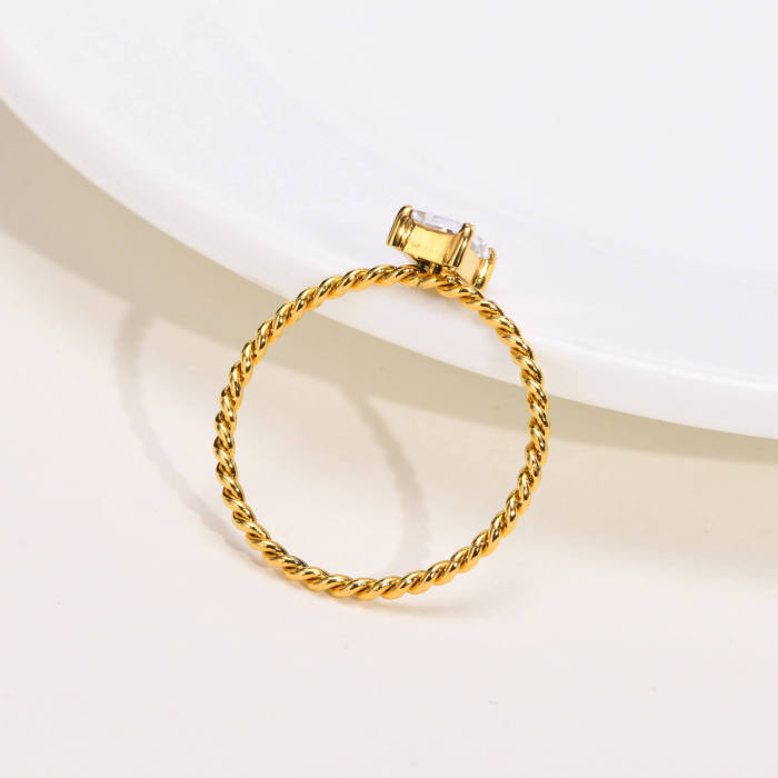 Wholesale Stainless Steel Thin Twist Ring with Square CZ
