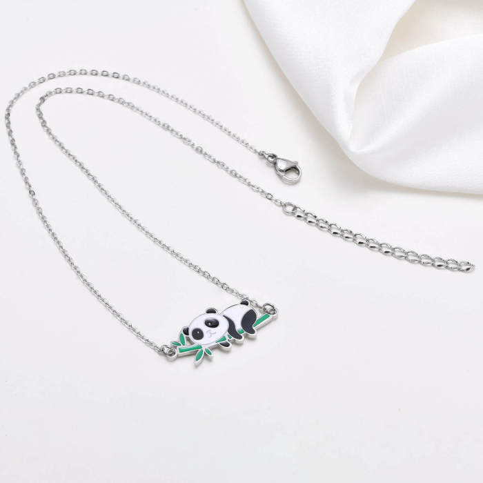 Wholesale Stainless Steel Cute Panda Pendant Necklace