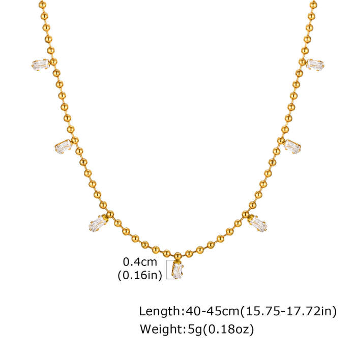 Wholesale Stainless Steel Bead Chain Zircon Necklace