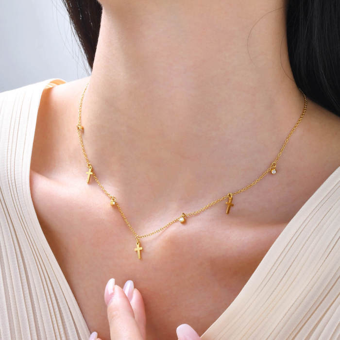 Wholesale Stainess Steel Love Moon Clover Lightning Cross Embellished Necklace