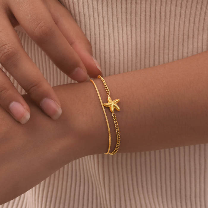 Wholesale Stainless Steel Starfish Stacking Bracelet