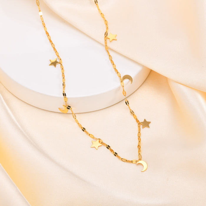 Wholesale Stainless Steel Star and Moon Necklace