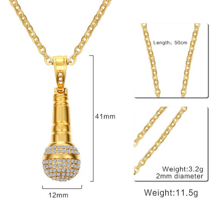 Wholesale Stainless Steel Punk Iced Out Microphone Pedant