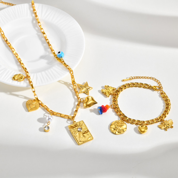 Wholesale Gold Charm Necklace and Bracelet Set