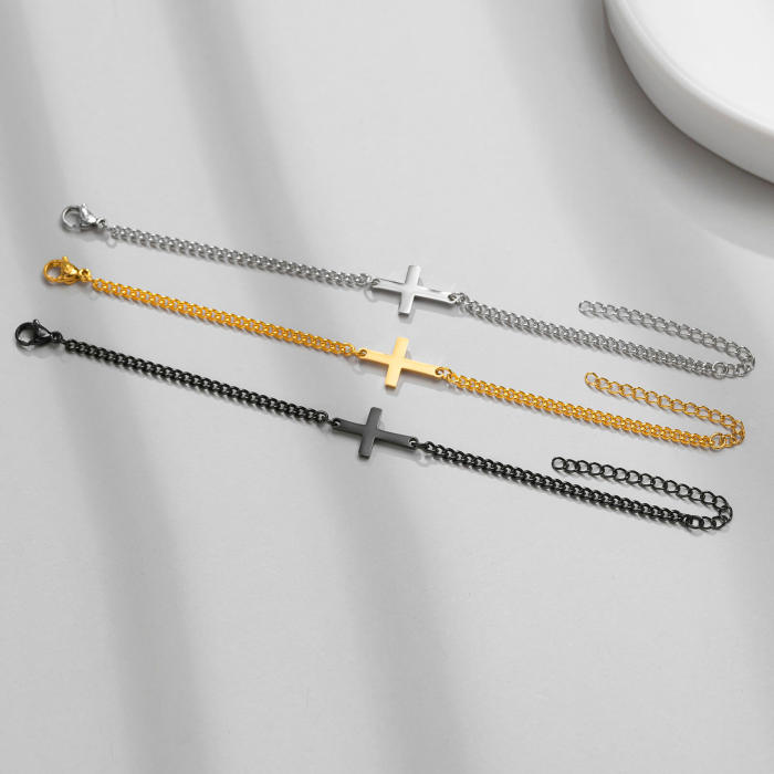 Wholesale Stainless Steel Women's Sideways Cross Bracelet