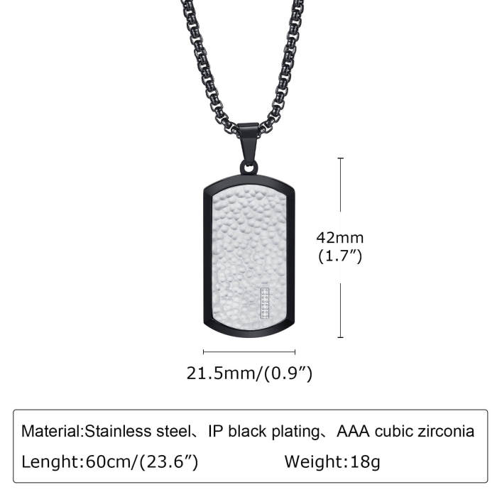 Wholesale Stainless Steel Hammered Dog Tag Pendant with CZ