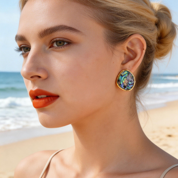 Wholesale Gold Plated Irregular Shell & Abalone Stud Earrings
