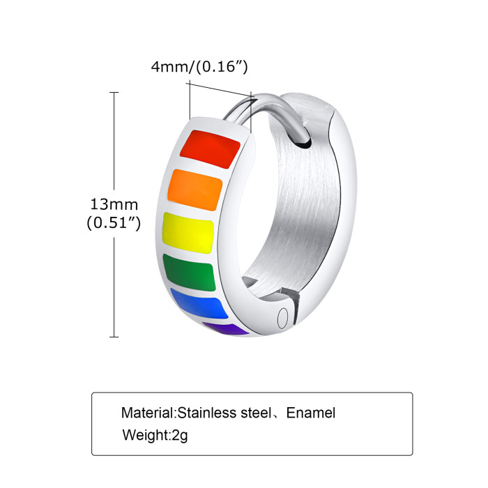 Wholesale Stainless Steel Rainbow Flag Huggie Earring