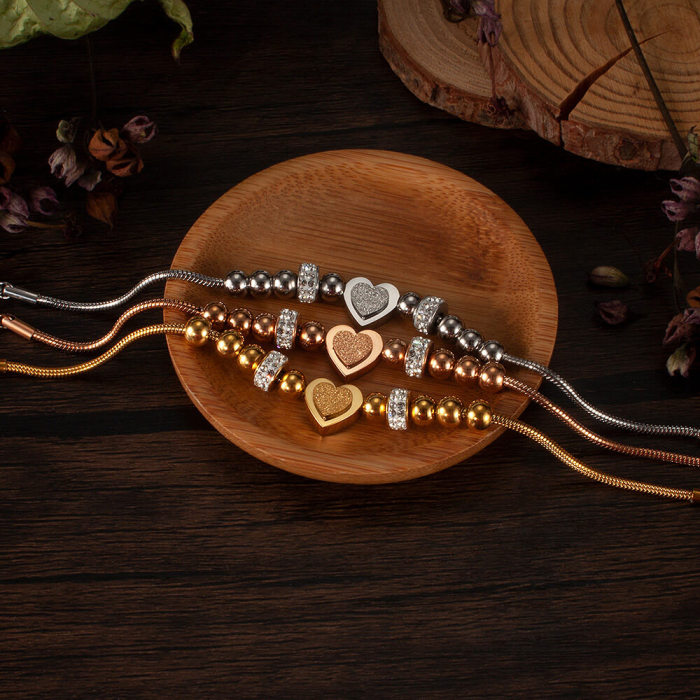 Wholesale Stainless Steel Beaded Heart Bracelet