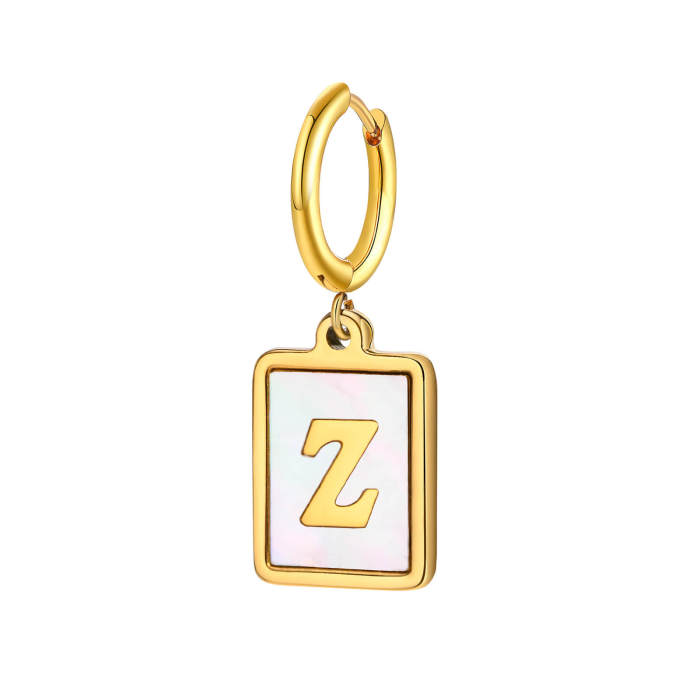 Wholesale Stainless Steel Initial Shell Huggie Hoop Earring