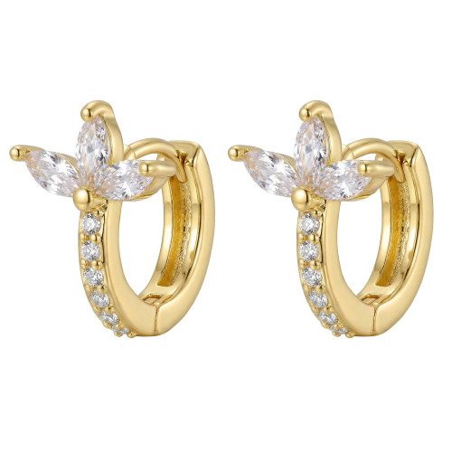 Wholesale Stainless Steel Marquise Zircon Flower Hoop Earrings