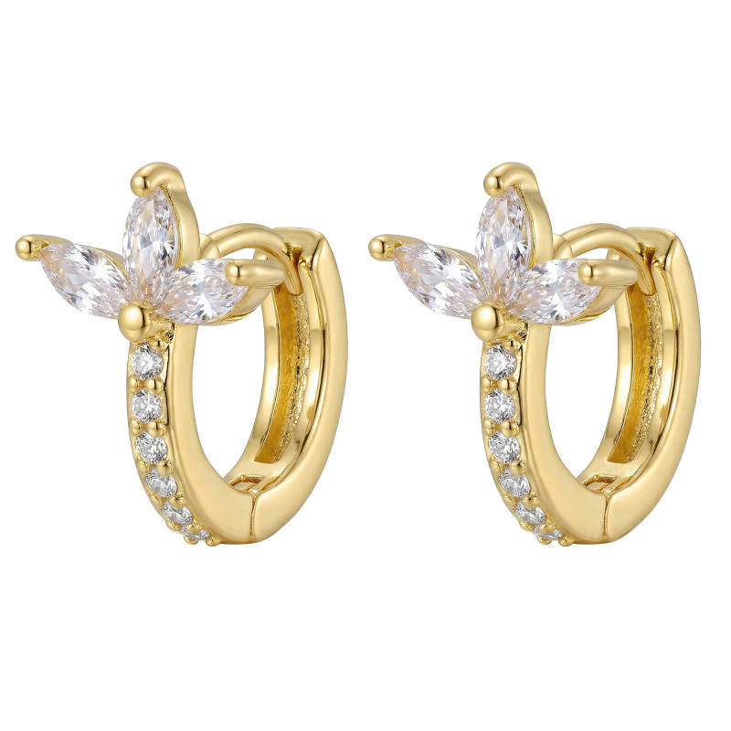 Wholesale Stainless Steel Marquise Zircon Flower Hoop Earrings