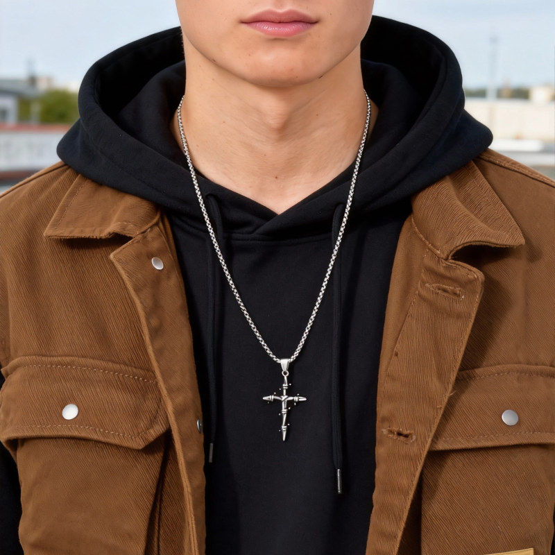 Stainless Steel Barbed Wire Cross Necklace Wholesale