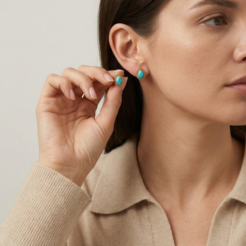 Wholesale Stainless Steel Turquoise Teardrop Stud Earrings