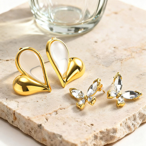Wholesale Gold Plated Heart & Butterfly Stud Earrings Set