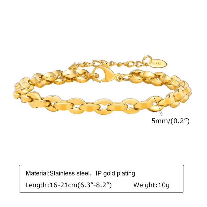 Wholesale Stainless Steel Chunky Coffee Bean Link Chain Bracelet