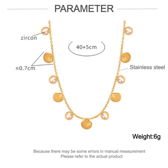 Wholesale Stainless Steel Shell and CZ Station Necklace