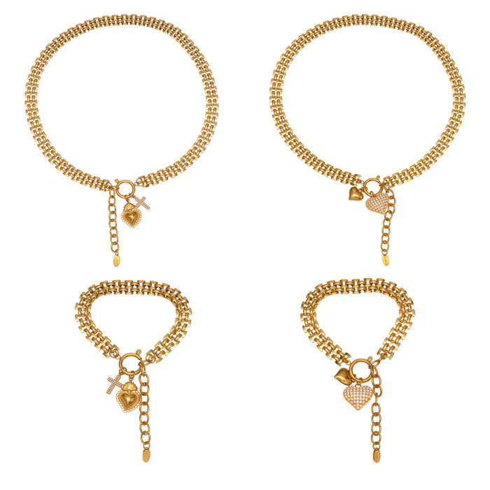 Wholesale Stainless Steel Love Zirconia Bracelet Necklace