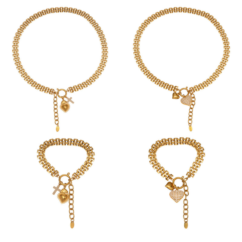 Wholesale Stainless Steel Love Zirconia Bracelet Necklace