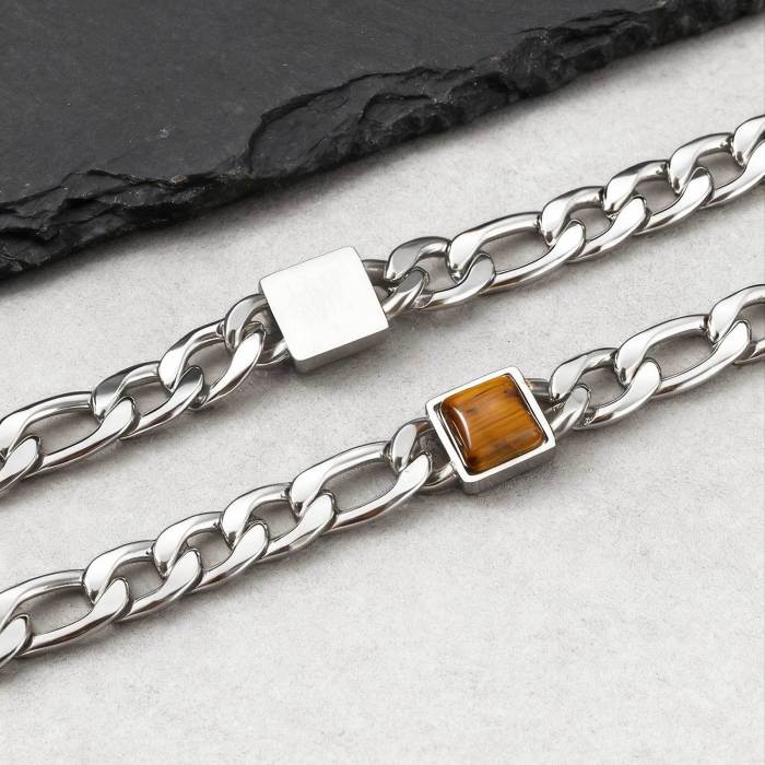Wholesale Stainless Steel Chain Bracelet with Tiger Eye