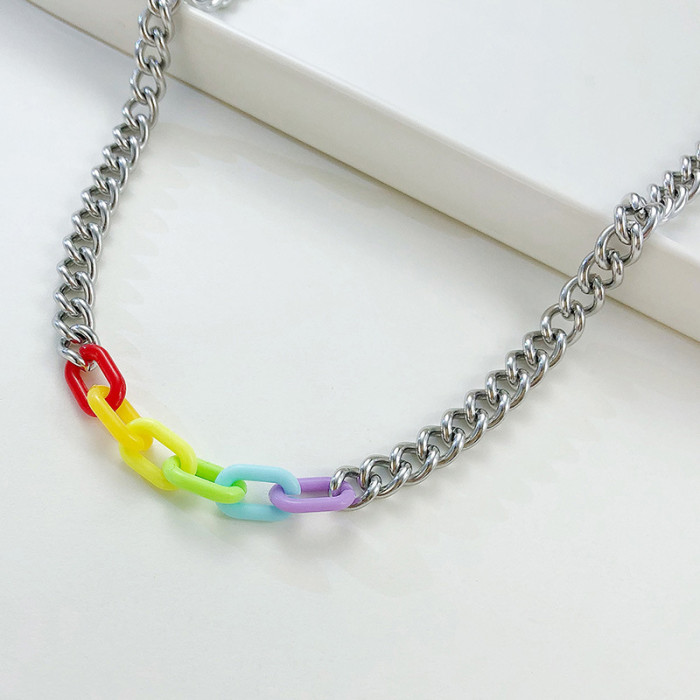 Wholesale Rainbow Link Bracelet Stainless Steel Cuban Curb Chain Bracelet