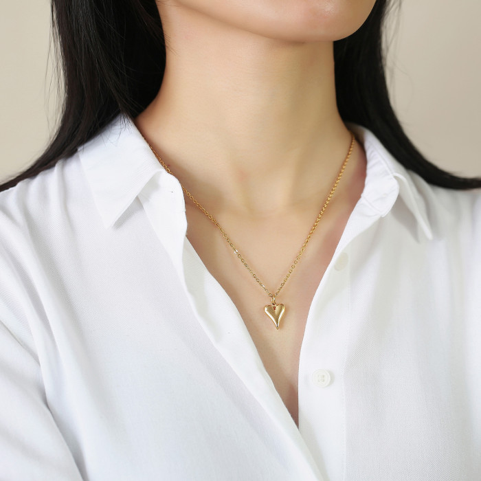 Wholesale Stainless Steel Puffed Heart Pendant Necklace