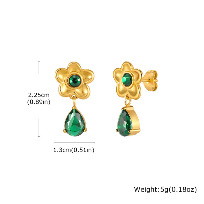 Wholesale Stainless Steel CZ Flower Drop Earrings