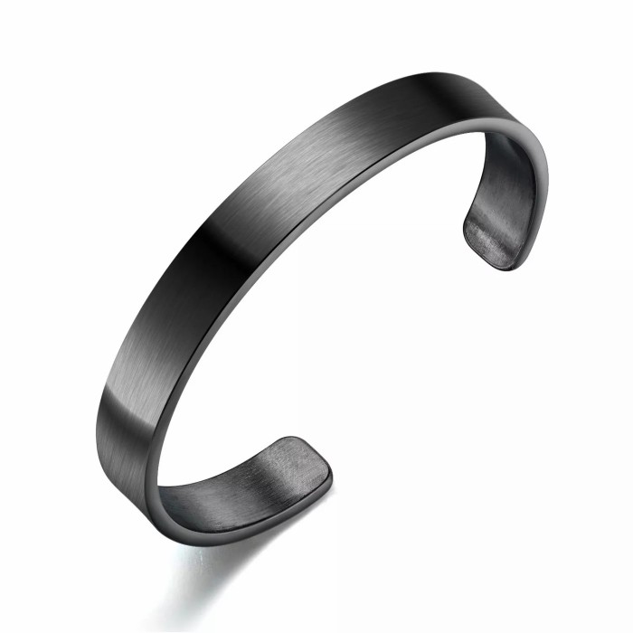Wholesale Men's Stainless Steel Flattened Plain Cuff Open Bangle Bracelet