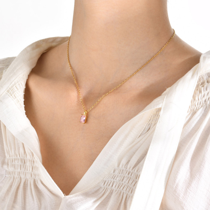 Wholesale Stainless Steel Square CZ Pendant Necklace