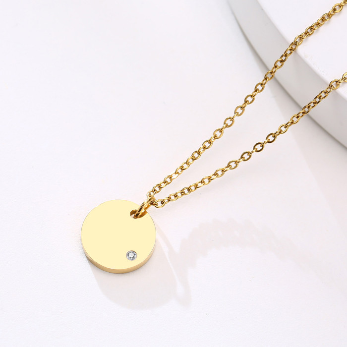 Wholesale Stainless Steel Engravable Disc Necklace Gold