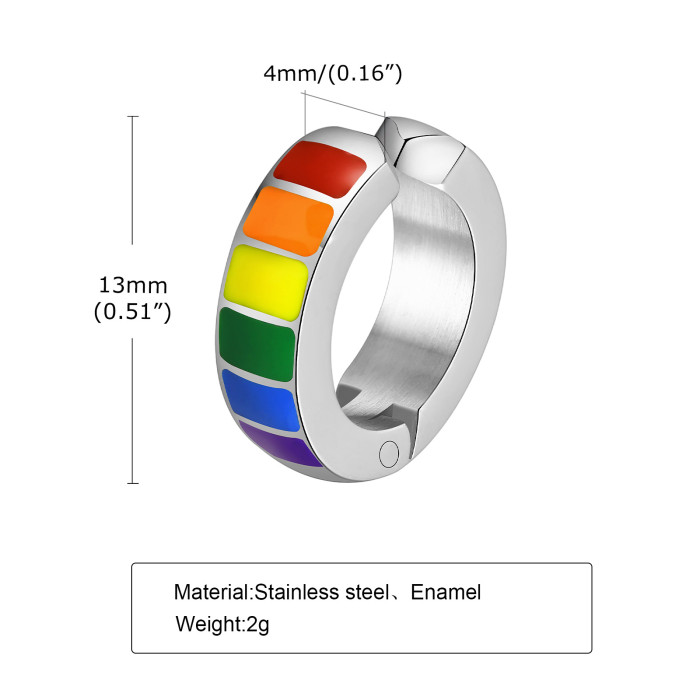 Wholesale Stainless Steel Rainbow Flag Huggie Earring