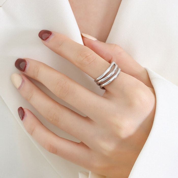 Wholesale Stainless Steel Multi Layered Wave Ring