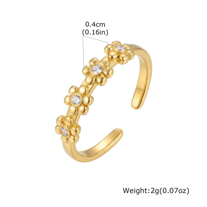 Wholesale Stainless Steel Five-Flower Zircon Open Ring