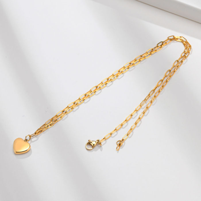 Wholesale Stainless Steel Paperclip Chain Heart Necklaces