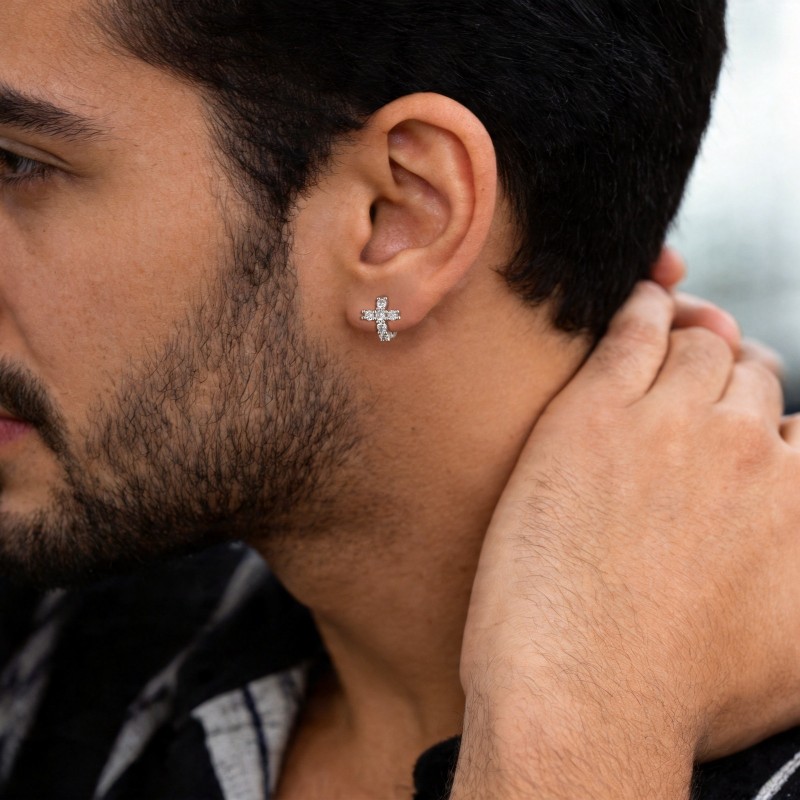 Wholesale Brass Rhodium Plated Cross Hoop Earrings