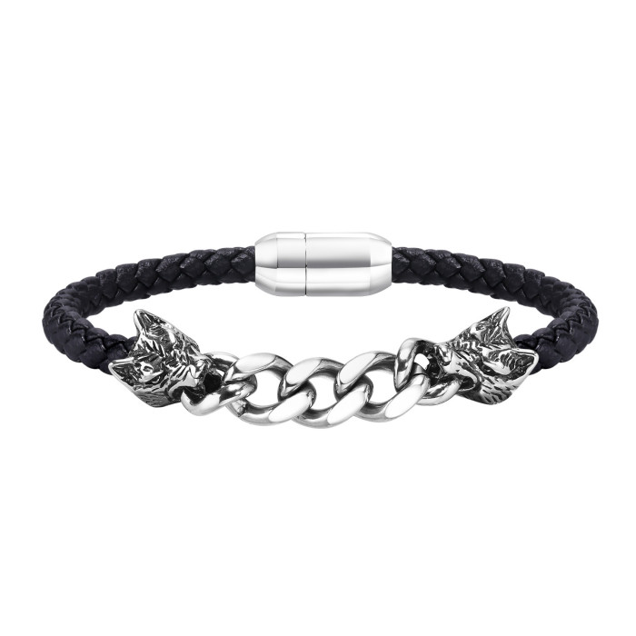 Wholesale Stainless Steel Chain and Leather Bracelet
